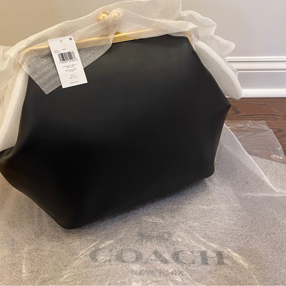 COACH Large Kisslock Frame Bag Designer Black Leather Clutch with Gold NEW TAGS - Picture 15 of 17